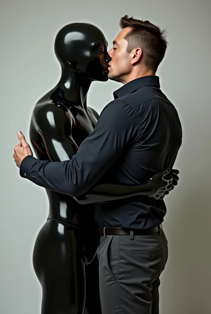 Mr Beast dressed in black latex hugging Elon Musk kissing