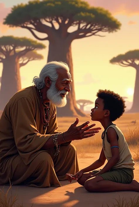 The old man telling stories to the boy in Africa 