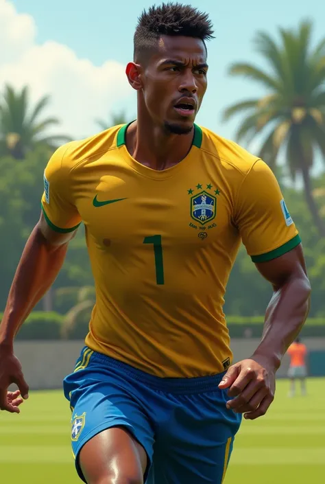 Young Brazilian athletic soccer player with a defined abdomen 