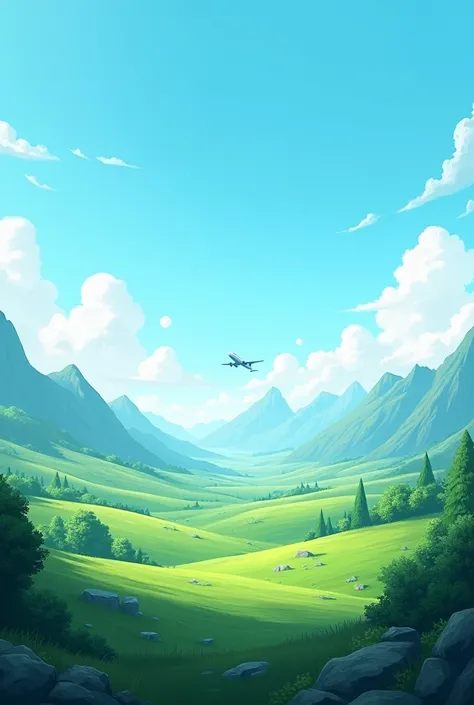 Landscape that you can see the sky but that you can also see mountains, green,  the idea is to be able to put airplanes, hot air balloons up 
