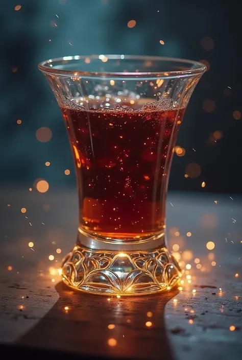 Description: A depiction of the legendary "Taor" shot, a drink that represents a turning point for the characters. The avatar should focus on a small, ornate glass with a dark, swirling liquid inside. Surround the drink with an aura of mystique and subtle ...