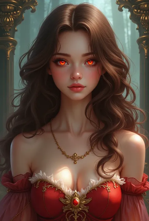 A beautiful princess with red eyes and long curly brown hair