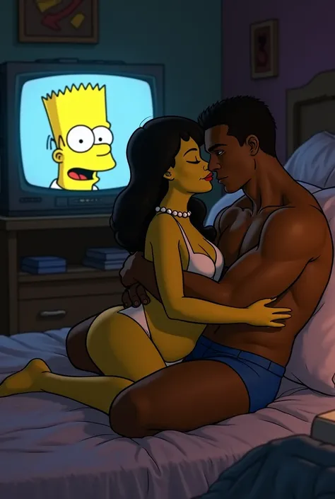 Marge Sexo Negro in Bed Homers Head on TV