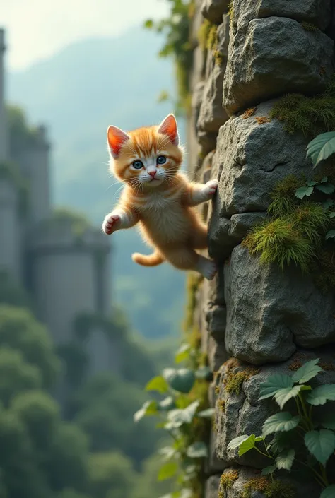 Kitten falling from a stone