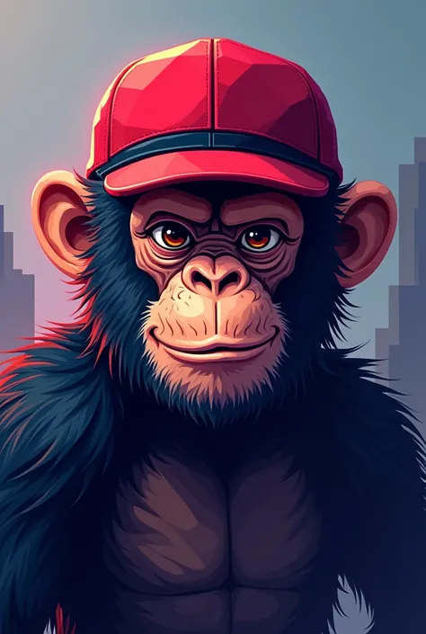 Streamer logo of a chimpanzee with a red pixel-style cap 