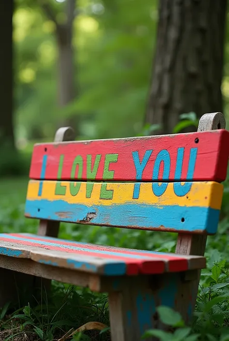 Colored bench with I love you written on it