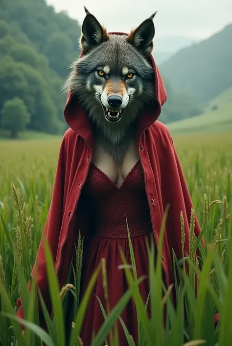 Big Bad Wolf mixed with Little Red Riding Hood,Rice,  high quality ,  super detail ,  Textured Skin, 