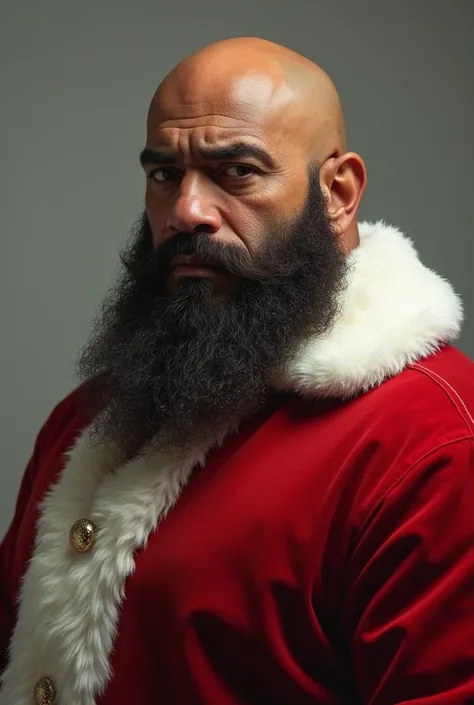 
brown man, Looking 55 years old , of medium height, with a striking appearance.  He has a long brown beard , well-groomed,  that complements his robust style . He is bald and slightly remembers the image of Santa Claus .  His physique is strong and full-b...