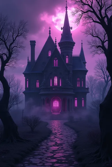 Make a house with dark elements and purple colors 