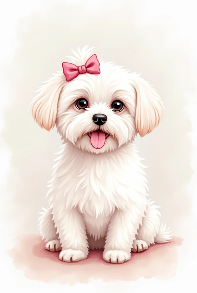 Generate a watercolor image of a  female Maltese dog with a bow on her head 

