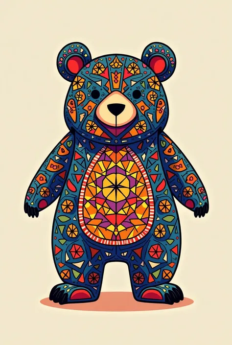 A Bear with Pattern inside of it, vivid color, Thick lines, coloring book for adult
