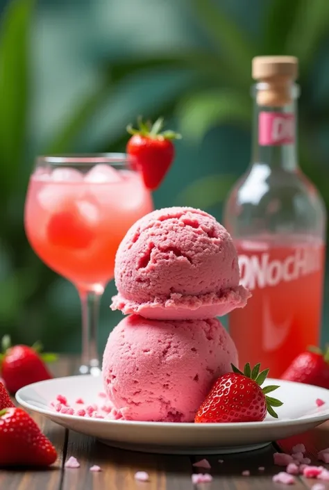 Advertising image of ice cream for drinks
View from the side of the image 
2 standing flavor ice cream measuring 5 cm wide by 28 cm high strawberry flavor (They are not popsicles ) em formato retangular em cima de um prato com 1 morango  
Copo de drink 🍸🍹 ...