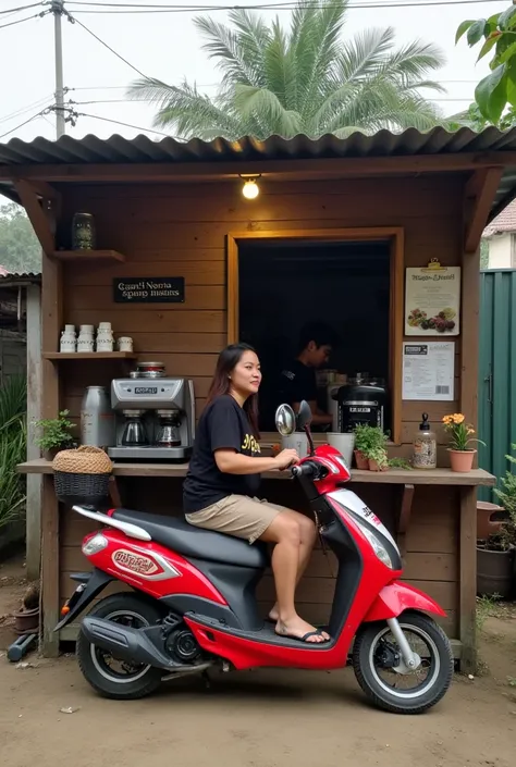 Orang dulu dulu makan dalam rumah, berak di luar..
Generasi sekarang makan di luar, berak dalam rumah.🙆

Khodam :

" a woman korean beutifull,in A small, rustic coffee shop made of wood and metal sits on a dirt road. The shop has a corrugated iron roof, wi...