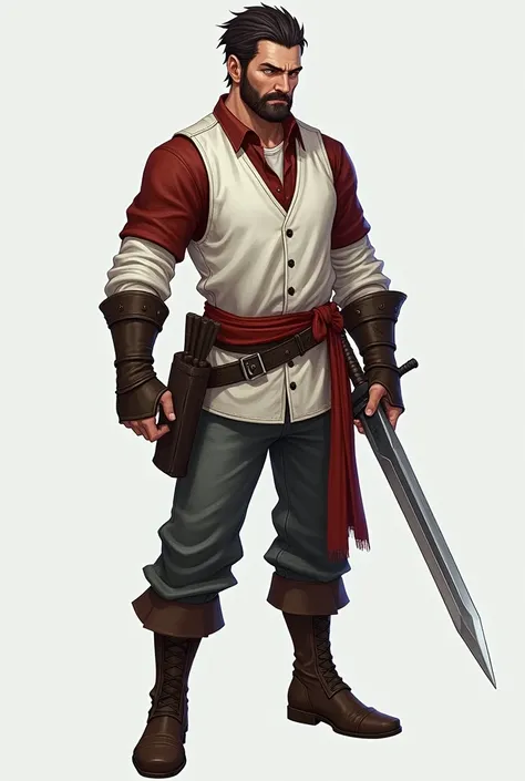 viktor from arcane, a man in a white vest holding a sword and a sword, full body details, blacksmiths outfit, detailed full body concept art, ( ( character concept art ) ), clear outfit design, full body character, full body close-up shot, single character...