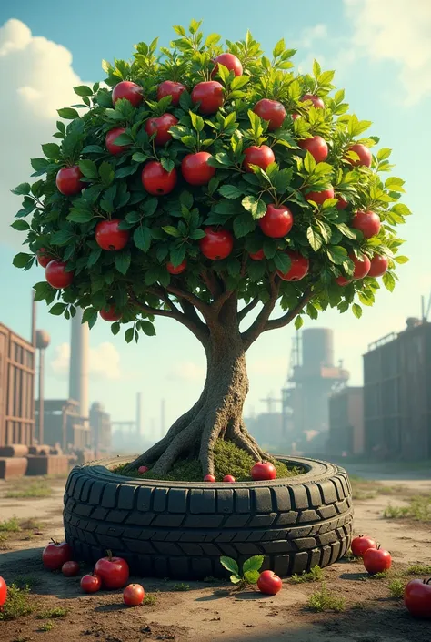 Apple tree in tyre
