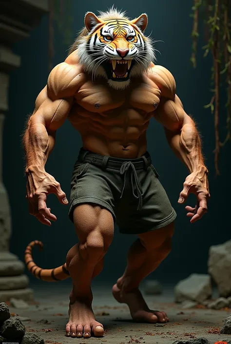 Muscular man with the head of a Tiger