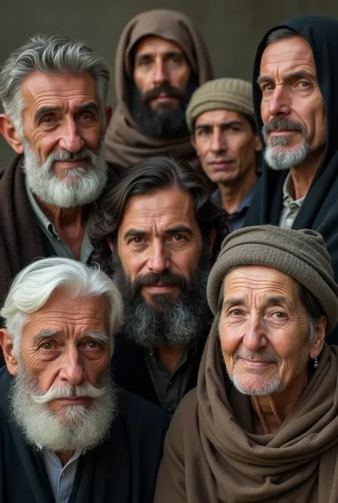 Realistic photo of a group of Judaean men and women focusing on their faces 