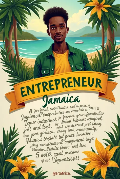 
_Identify an entrepreneur in jamaica who has made a *major contribution* to nation building by setting up an enterprise. Find out more about this person by talking to members of the community and researching the individual. Then, create a *5 by 7 inch* po...