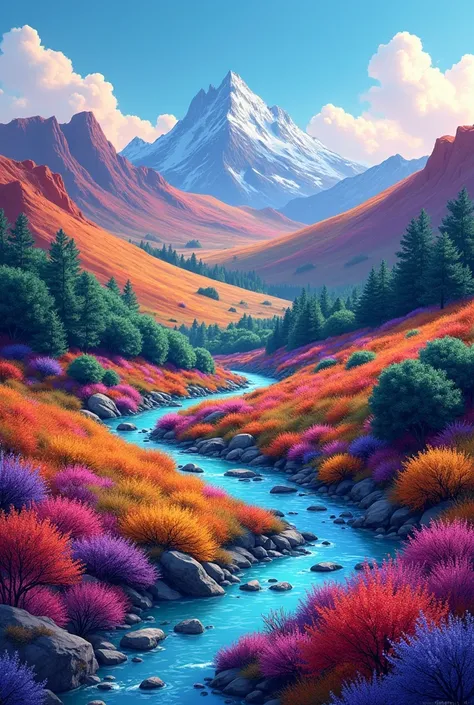 Create a landscape with complementary colors very easily but only with complementary colors