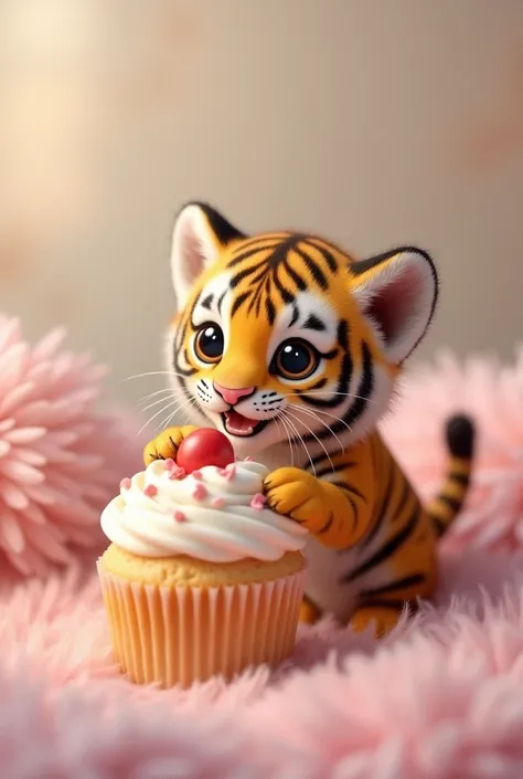 A mini tiger cub eating a Copcak