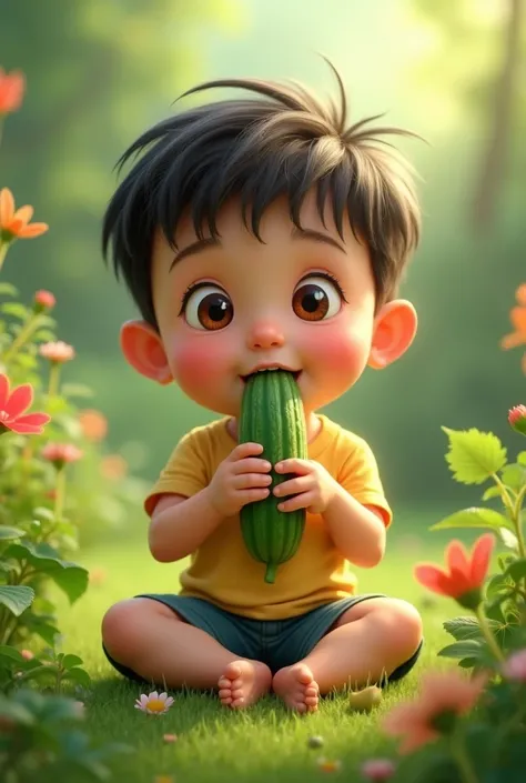 Boy eating cucumber
