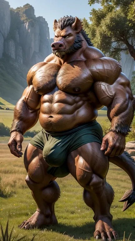  fat male wild boar beast man。 huge muscles。 huge bulge 。Statue。Full body portrait。grassland。 Details。Precise depiction。 highest resolution。Maximum number of pixels。 Best Picture Quality 。 hyperreal 。 photorealistic。