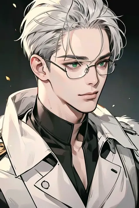 (Best quality,4K,8K,a high resolution,masterpiece:1.2),ultra detailed,(realistic,photorealistic,photo-realistic:1.37),39 year old man,3 day beard,Beautiful anime,portraits,strong,masculine,silver hair,Sharp jawline,Mesmerizing eyes,Perfectly styled hair,co...