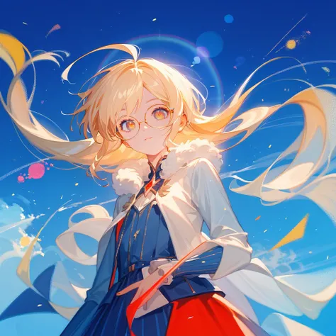 (score_9,score_8_up,score_7_up)，NCAAOO33,1 Girl, glasses，blond，Golden pupil，anime,ask，beauty，Colorful，masterpiece,  the best quality,,  intricate details , Perfect,  golden ratio composition ,  8k resolution,  high resolution, beautiful,  Vibrant Pastel Co...