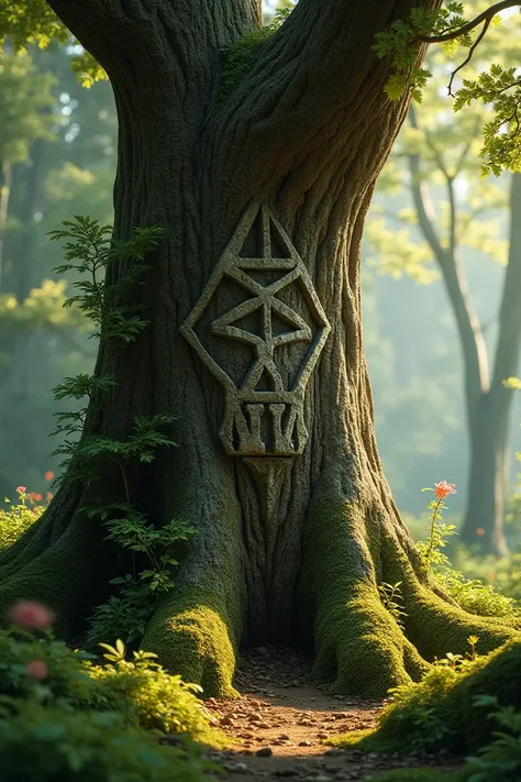 A runic symbol traced on a tree 