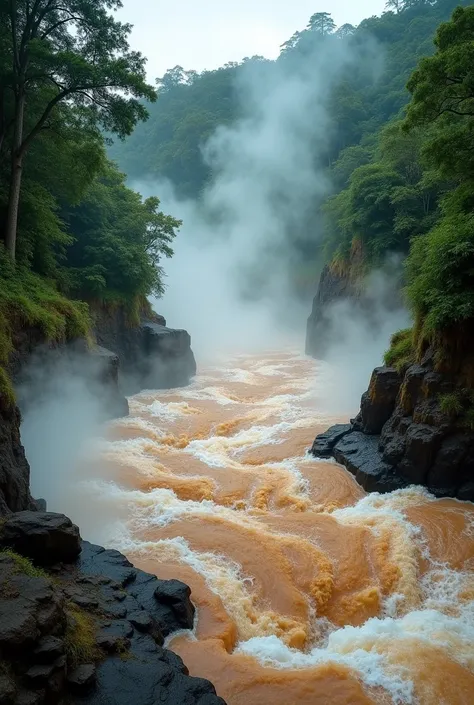  Create a thumbnail about a boiling river in the Peruvian Amazon,  thumbnail that attracts attention , that makes an impact .
Thumbnail para o tik Tok.