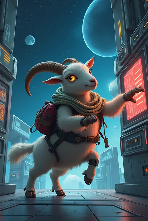 A goat robbing a bank in space