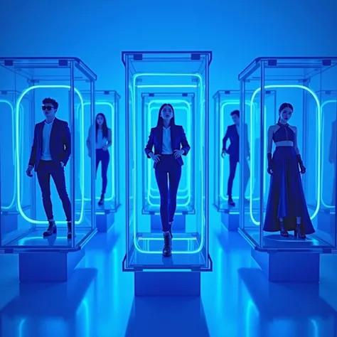 Create written K-pop image in blue 
Sitting in boxes