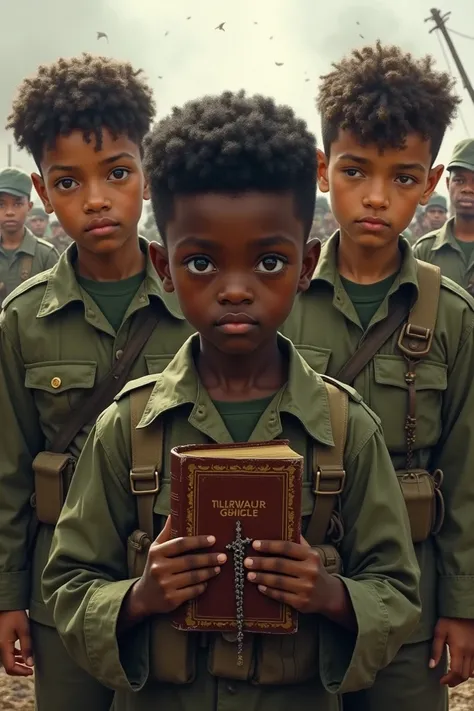 Of course, to create other suggestions, I need at least 4 separate soldiers, two of whom are boys and who have one of them in the color black skin and who has the Bible and the Holy Rosary in his hands. 