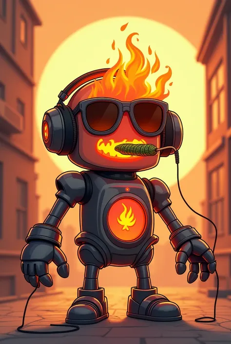 Create an image of furnace chilling in sunglasses with headphones smoking marijuana in anime style