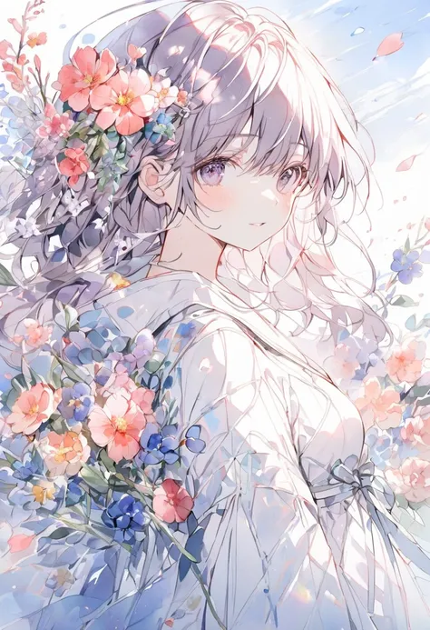 Watercolor,girl in flowers