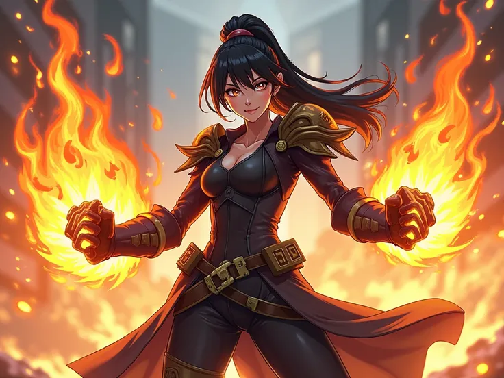 Fighter with fire gauntlets with an anime style 