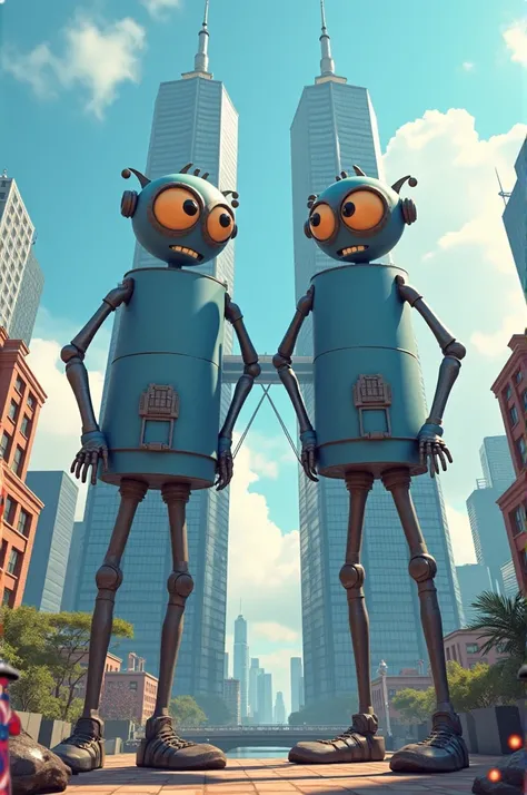 generates the animated twin towers with arms, eyes and mouth 