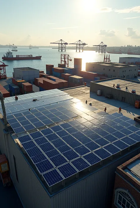 Photo of solar panels on port roofs