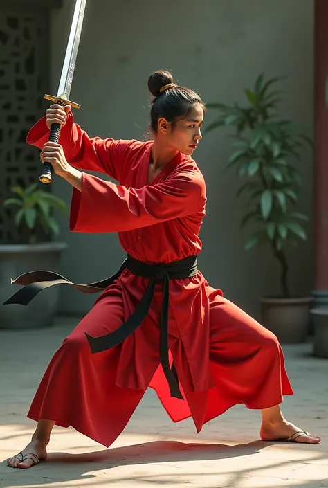 A Swordsman pencak silat in red