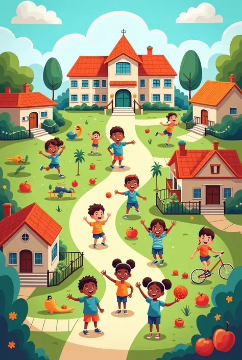 Drawing for grade schoolers showing or promoting a healthy home, school and community.