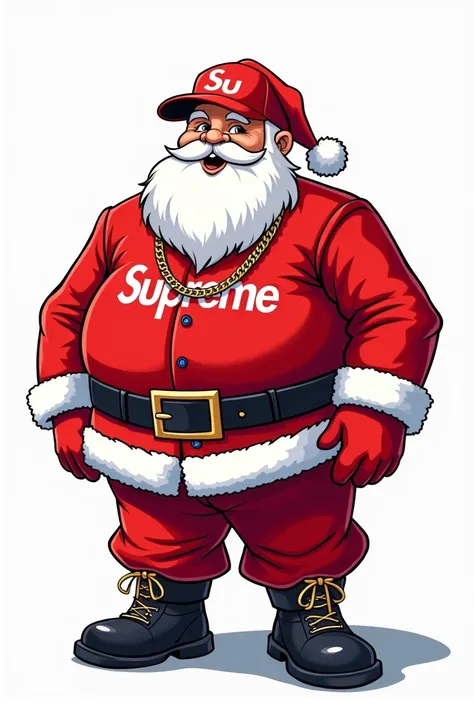 Santa Claus supreme red blouse in cartoon with streetwear clothes on white background 