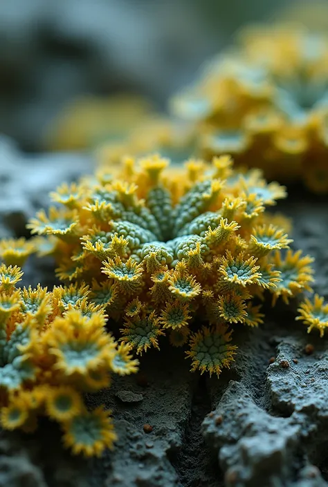 lichens , an association between fungi and algae or cyanobacteria.  