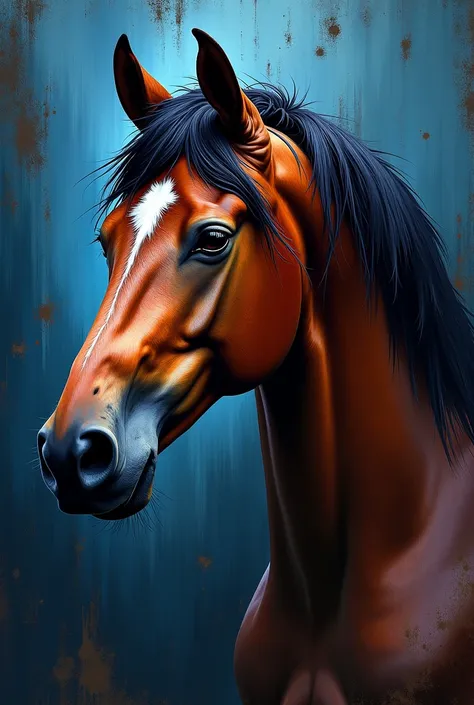 Bust of a well-colored horse with a splattered ink background