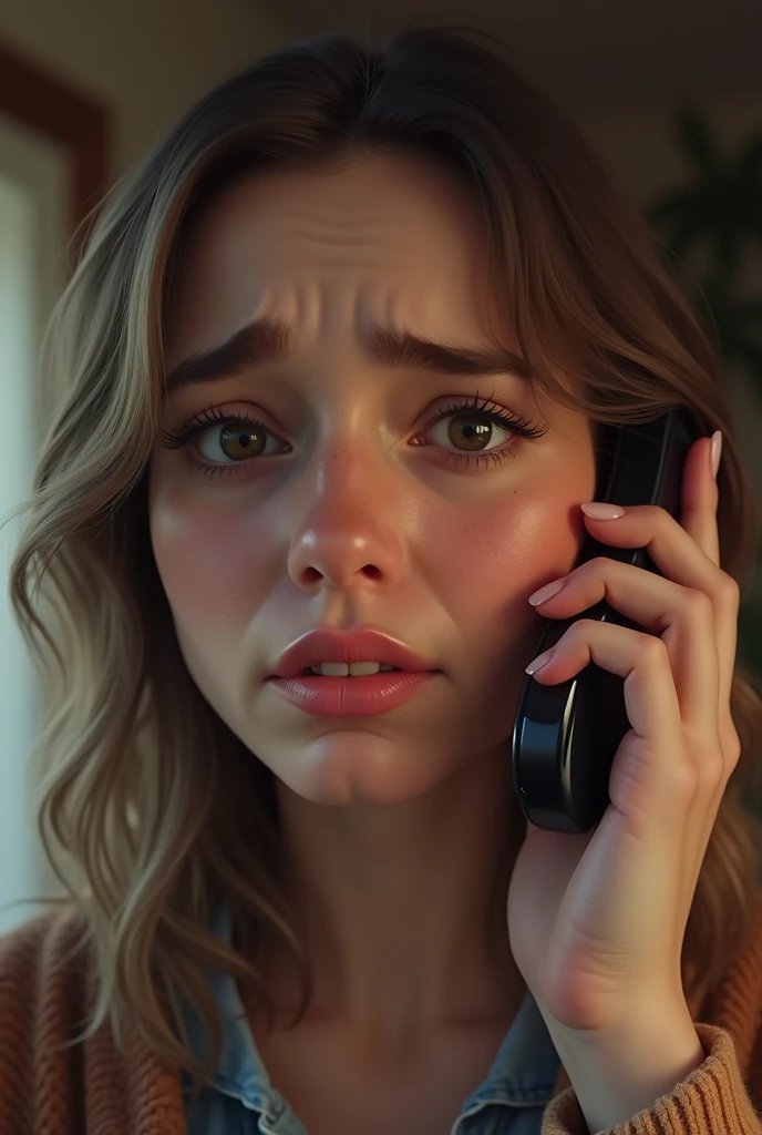 A slightly worried 30-year-old woman calling a 30-year-old man on the phone