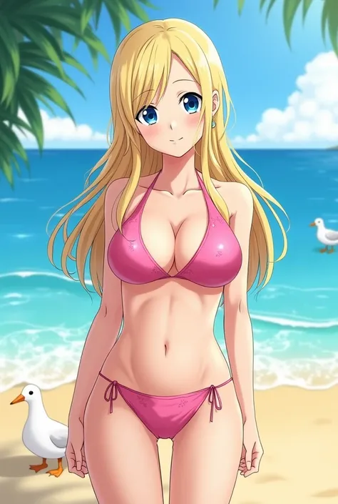 desenhe a jenny de fairy tail usando um bikini rosa