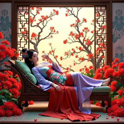 3D Chinese style ancient costume imperial concubine couch- 3D国风古装贵妃卧榻