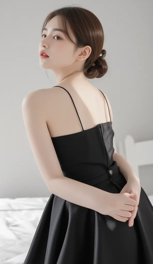 beauty，suspender dress，seven-point photo，look back