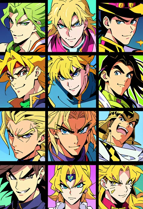 a close up of a man with blonde hair and a blue shirt, roguish smirk, furio tedesschi, yugioh style, nefarious smirk, okita sougo, dramatic smirk pose, dio brando, joseph joestar, yami kawaii, yugioh art style, gyro zeppeli, giorno giovanna