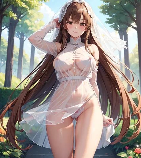 NSFW, (Wonderful exquisite Asuna),　 Brown Eyes , Long brown hair,  natural straight hair, bridal gown veil , Alone, Very delicate, Straight face,  incomparably beautiful girl with excellent estimates,  soft, (Functional), (Naughty), (Cute), Delicate face, ...