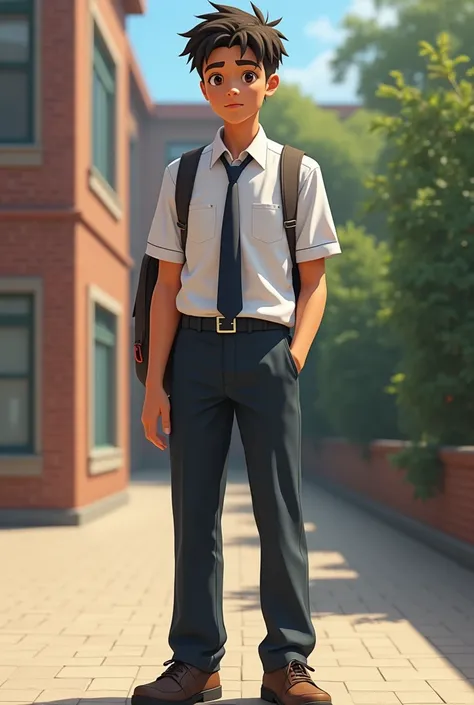 Un adolescente of 15 años,man ,moreno, of 1.60 meters tall and wearing school clothes for telesecundaria 